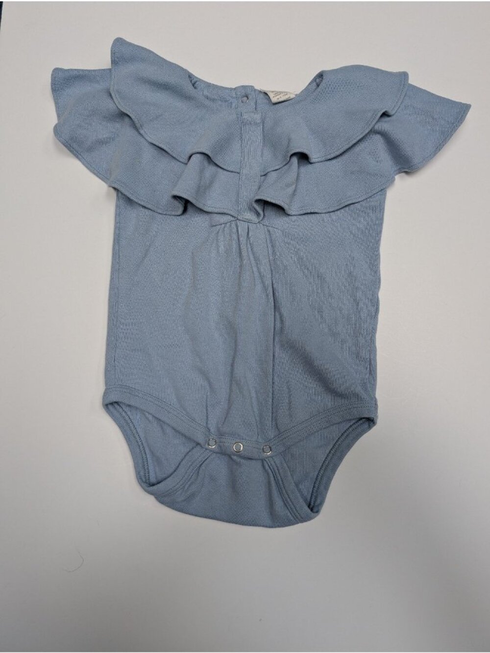 Kate Quinn Organic Cotton Light Blue Ruffle Collar Sleeveless Bodysuit 18-24